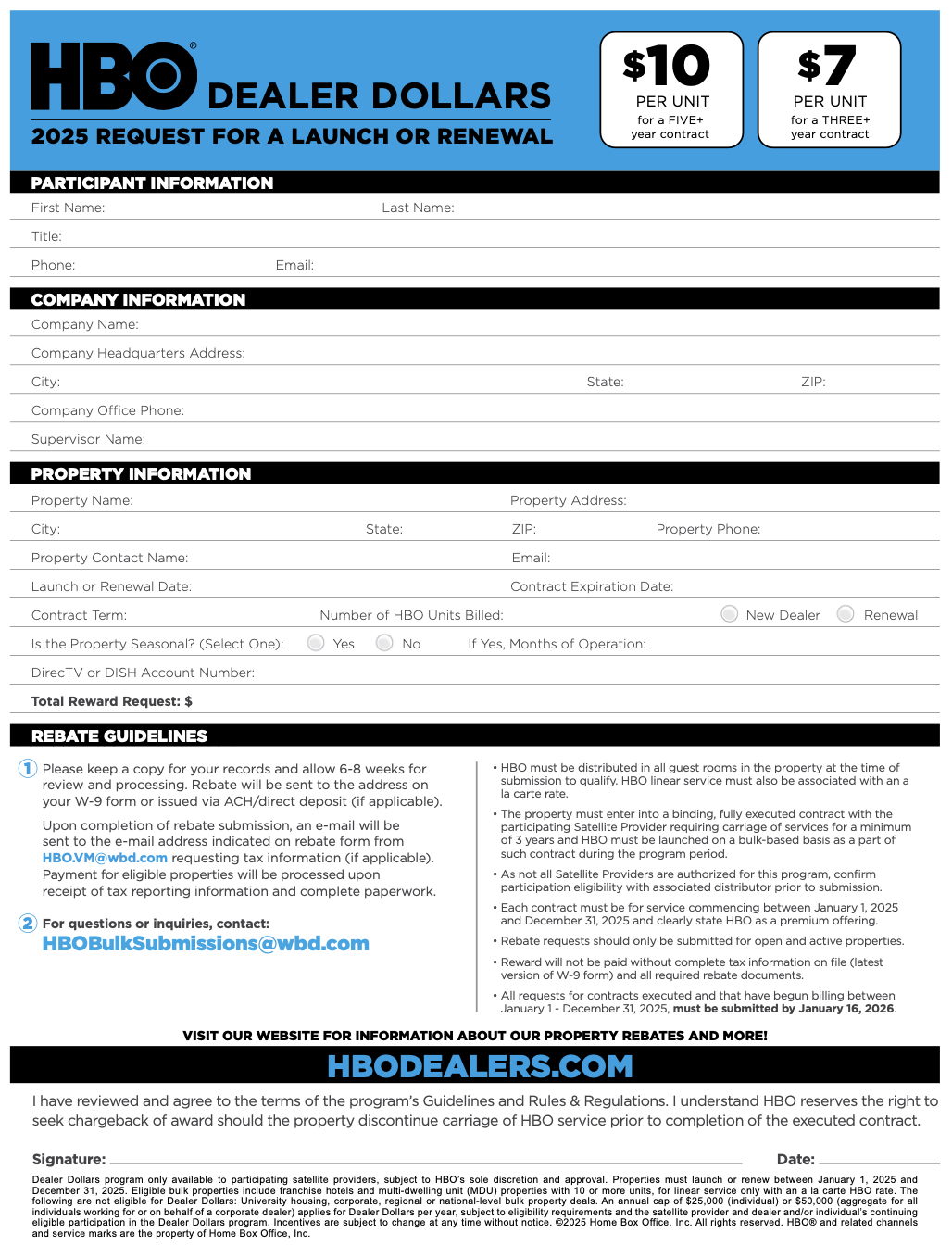 2025 HBO Dealer Dollars Rebate Form 