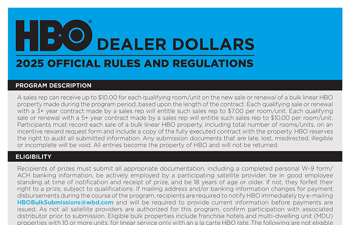 HBO Dealer Dollars Rules and Regulations